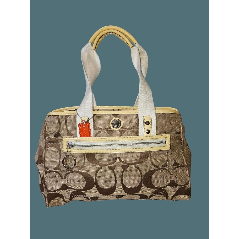 Coach Soho Daisy Signature Logo Tote Shoulder Bag Khaki Yellow